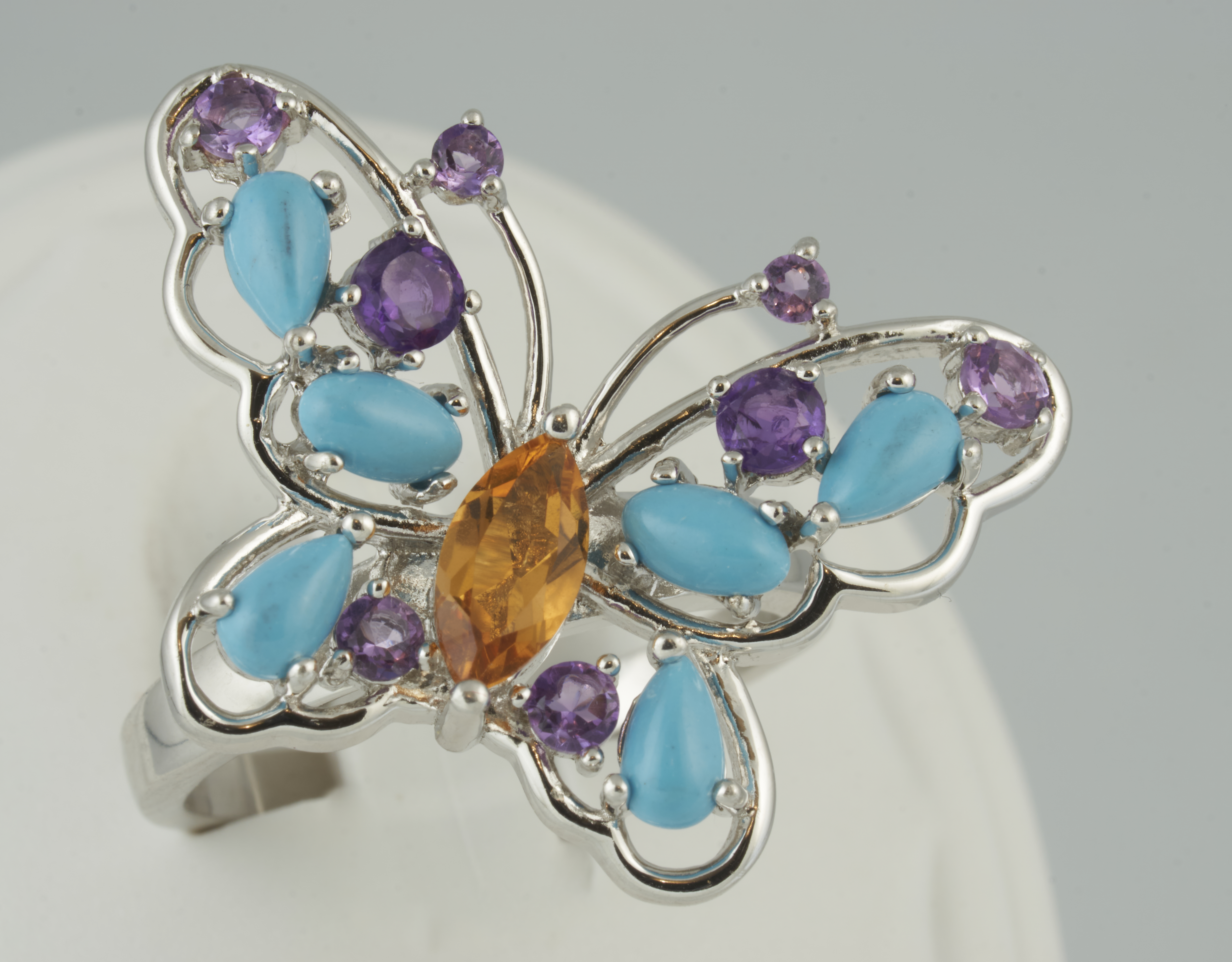 Butterfly Ring Turquoise, amethyst and Topaz in Sterling Silver - QVC4Diva